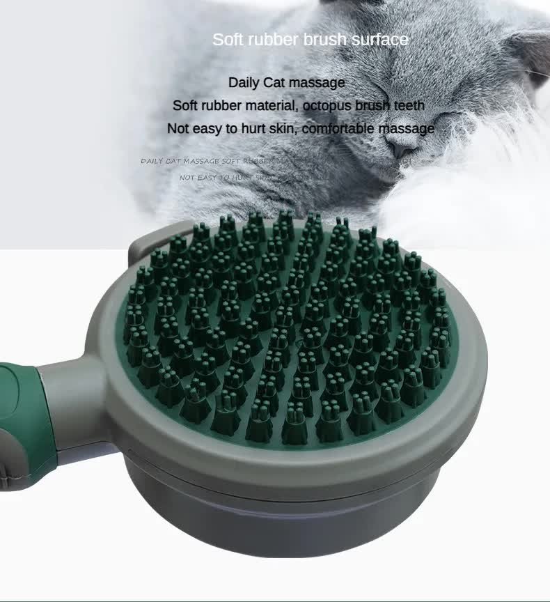 Green And Grey Dual-Sided Pet Grooming Brush - Self-Cleaning Slicker & Gentle Massage Bath Comb for Dogs & Cats - Image 7