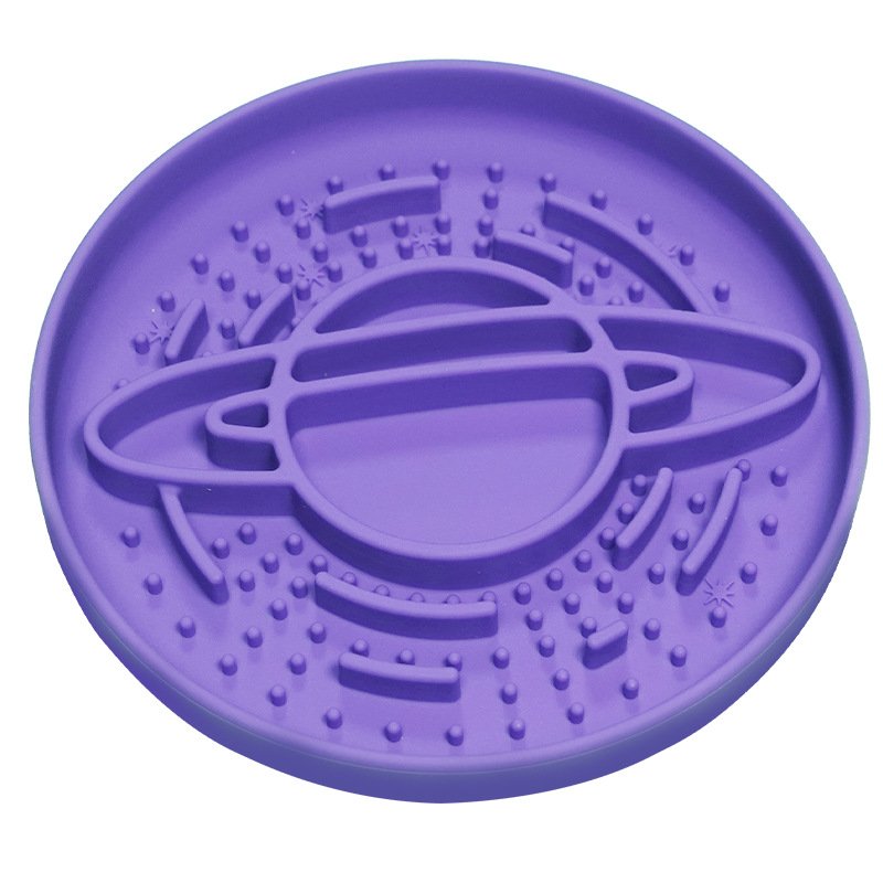 Purple Silicone Planet Slow Feeder Dog Bowl - 2-in-1 Anti-Choke Lick Mat for Healthy Eating & Fun