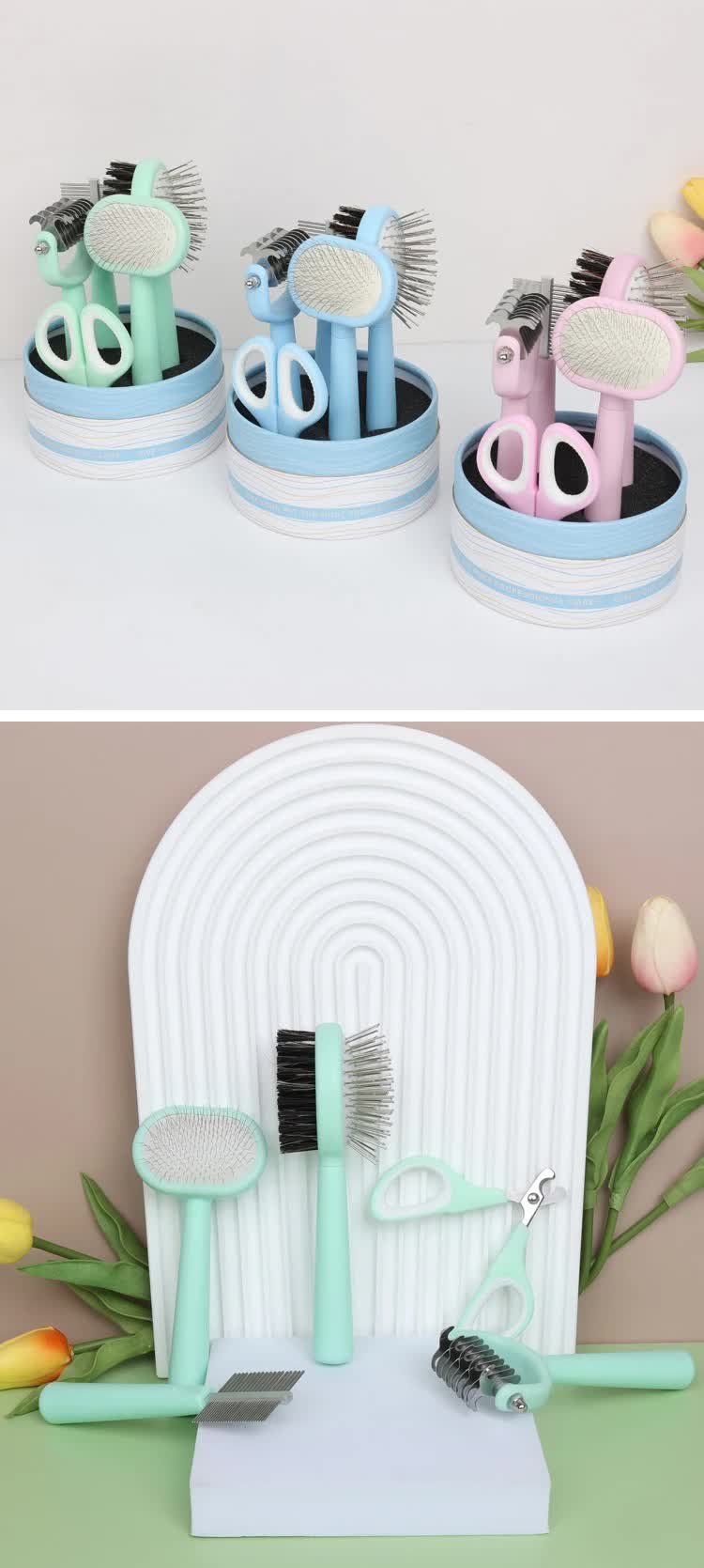 Pink And Blue Complete 5-in-1 Pet Grooming Care Kit - Professional Deshedding Brushes, Combs & Nail Clippers Set for Dogs & Cats - Image 2