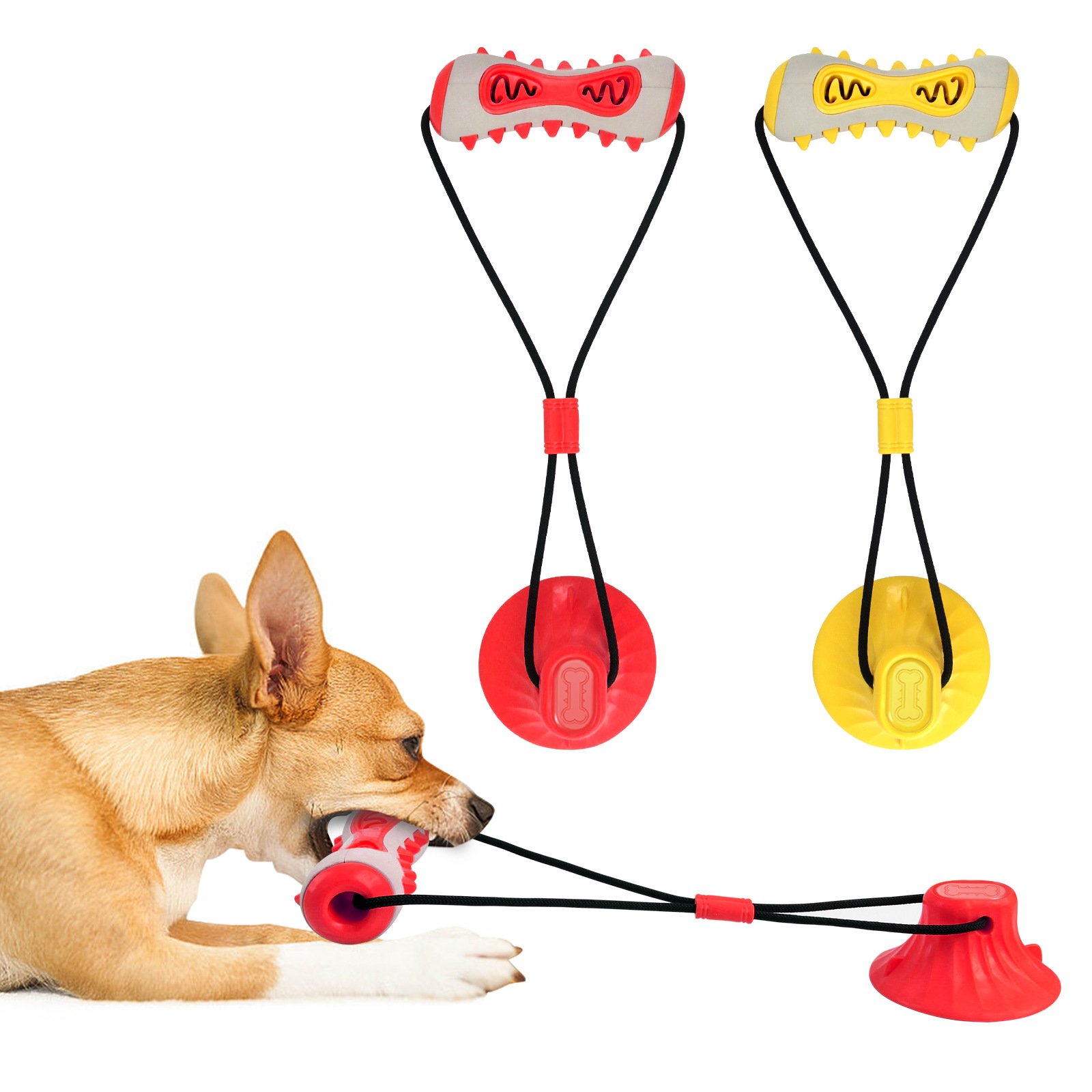 Red Interactive Dog Suction Cup Tug Toy - Durable TPR Chew & Treat Dispenser for Teeth Cleaning & Solo Play - Image 2