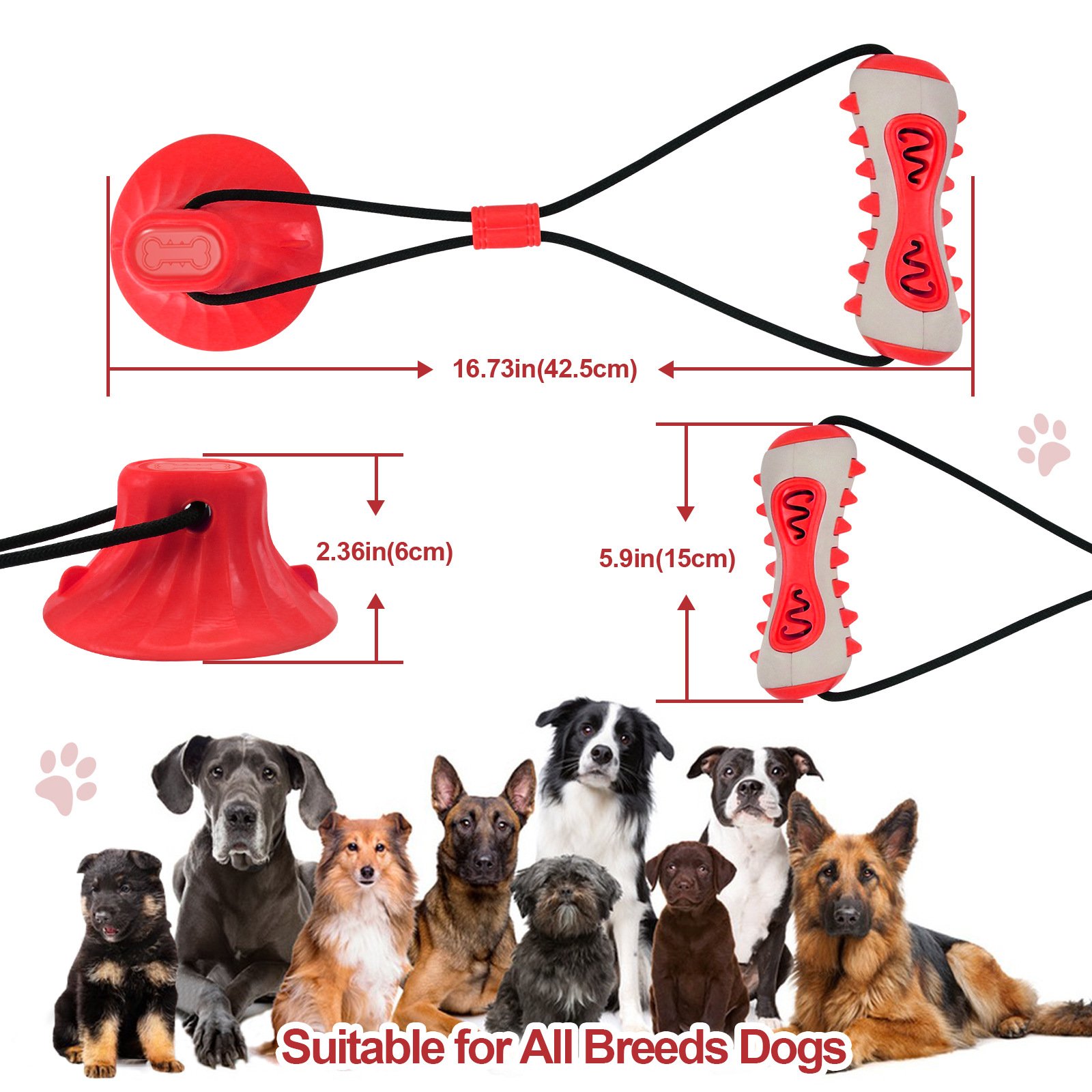 Red Interactive Dog Suction Cup Tug Toy - Durable TPR Chew & Treat Dispenser for Teeth Cleaning & Solo Play - Image 3
