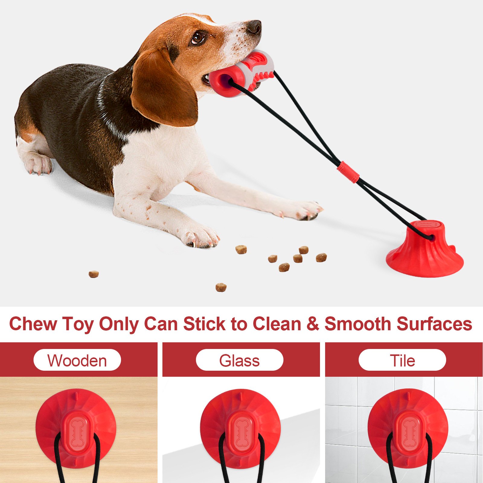 Red Interactive Dog Suction Cup Tug Toy - Durable TPR Chew & Treat Dispenser for Teeth Cleaning & Solo Play - Image 7