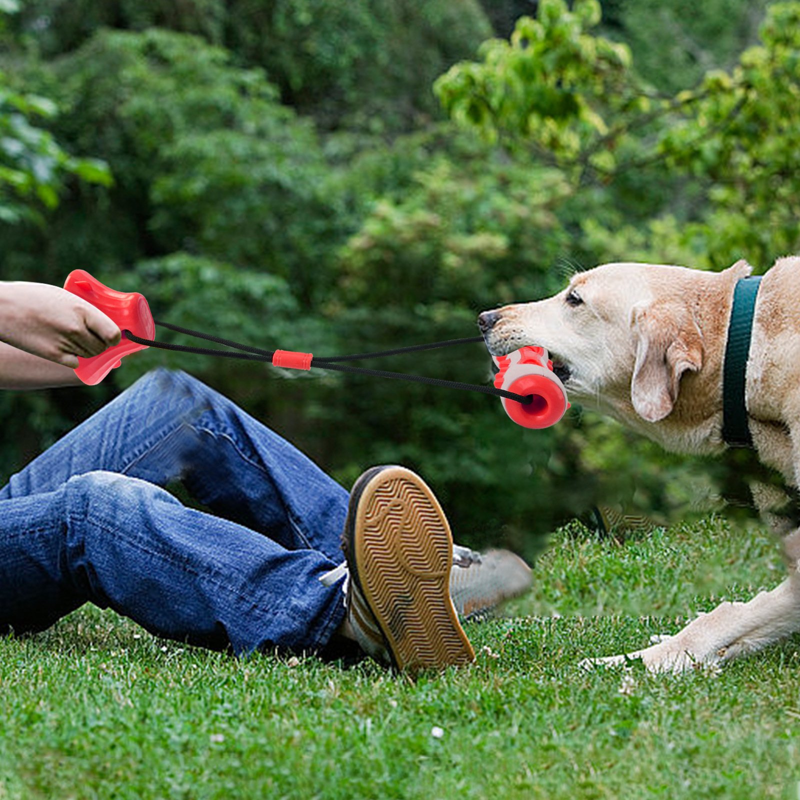 Red Interactive Dog Suction Cup Tug Toy - Durable TPR Chew & Treat Dispenser for Teeth Cleaning & Solo Play - Image 8