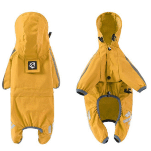 XXL Bright Yellow And Gray Trim Waterproof Four-Legged Dog Raincoat with Leash Hole for Small Breeds