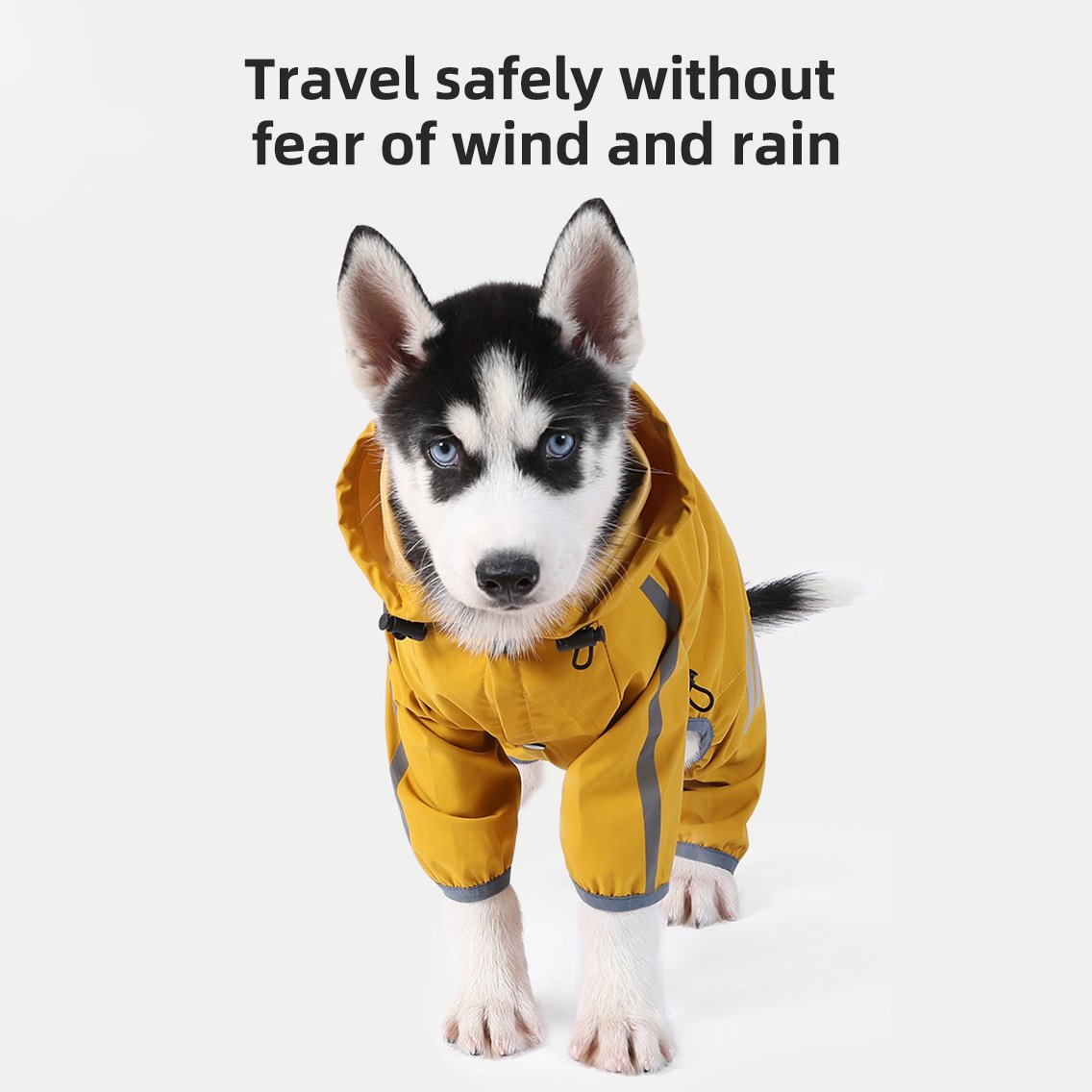 XXL Bright Yellow And Gray Trim Waterproof Four-Legged Dog Raincoat with Leash Hole for Small Breeds - Image 2