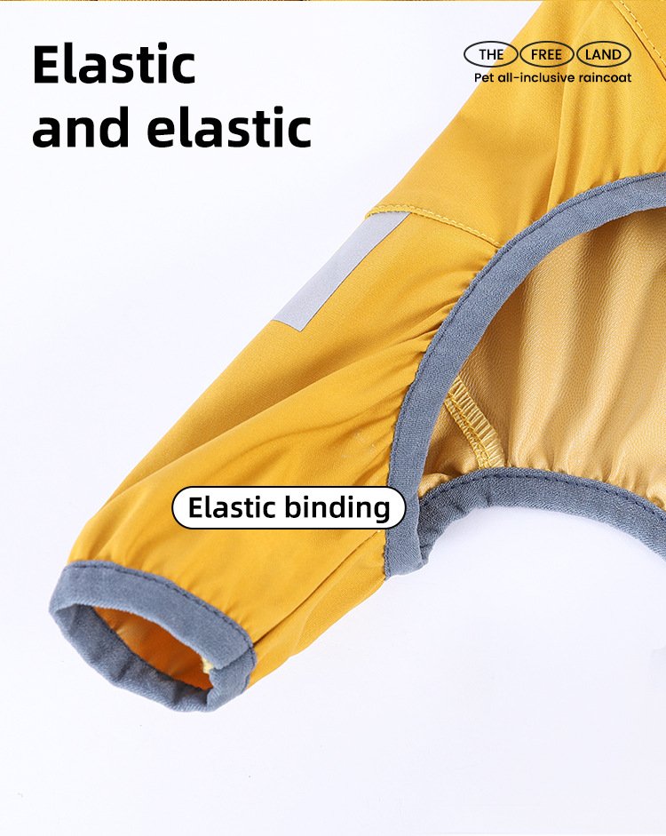 XXL Bright Yellow And Gray Trim Waterproof Four-Legged Dog Raincoat with Leash Hole for Small Breeds - Image 7
