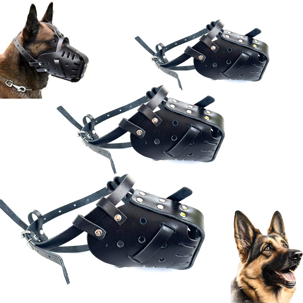 S Adjustable Leather Dog Muzzle for Large Breeds, Anti-Bite and Anti-Bark