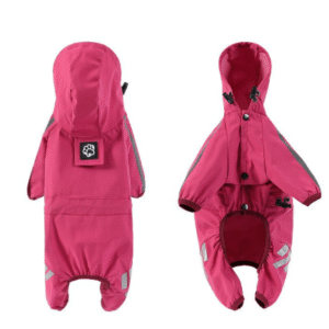 XXL Pink And Gray Trim Waterproof Four-Legged Dog Raincoat with Leash Hole for Small Breeds