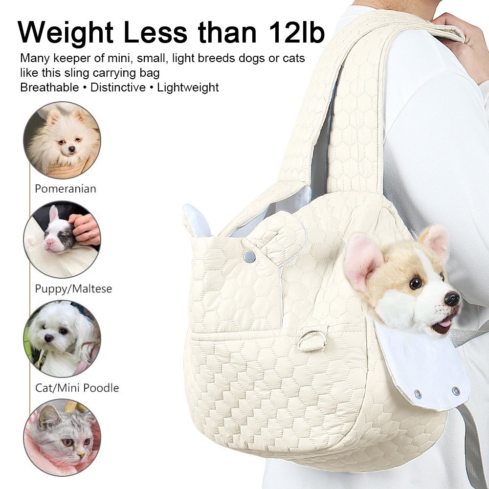 Beige Cozy Quilted Pet Carrier Backpack - Front Pack Sling for Cats & Small Dogs - Travel & Outdoor - Image 3