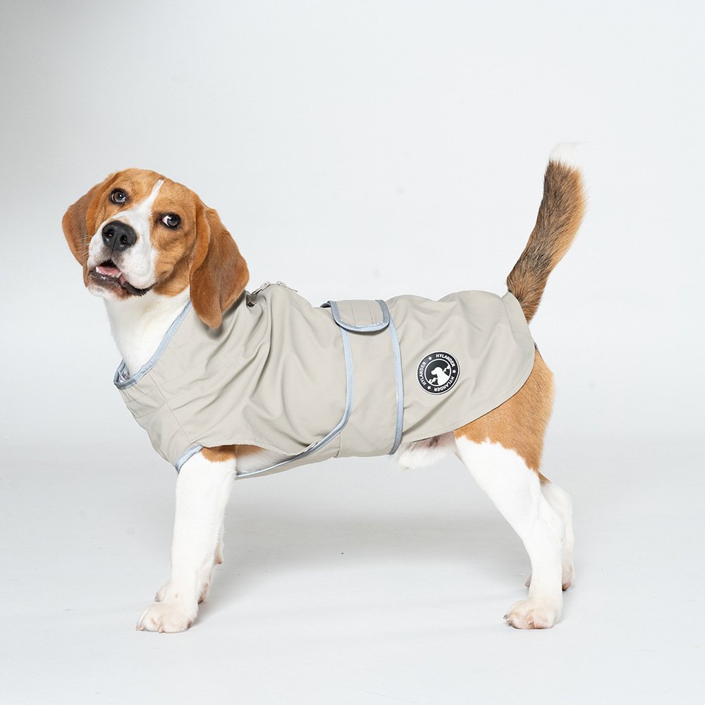 65# Grey Waterproof Reflective Dog Raincoat for Small to Large Dogs