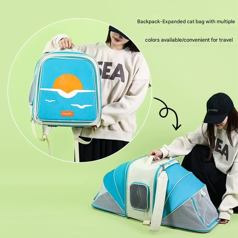 Expandable Pet Carrier Backpack for Cats & Small Dogs - Breathable Mesh, Multiple Entrances(Khaki) - Image 2