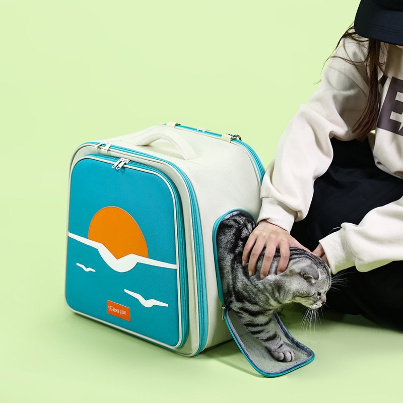 Expandable Pet Carrier Backpack for Cats & Small Dogs - Breathable Mesh, Multiple Entrances(Khaki) - Image 3