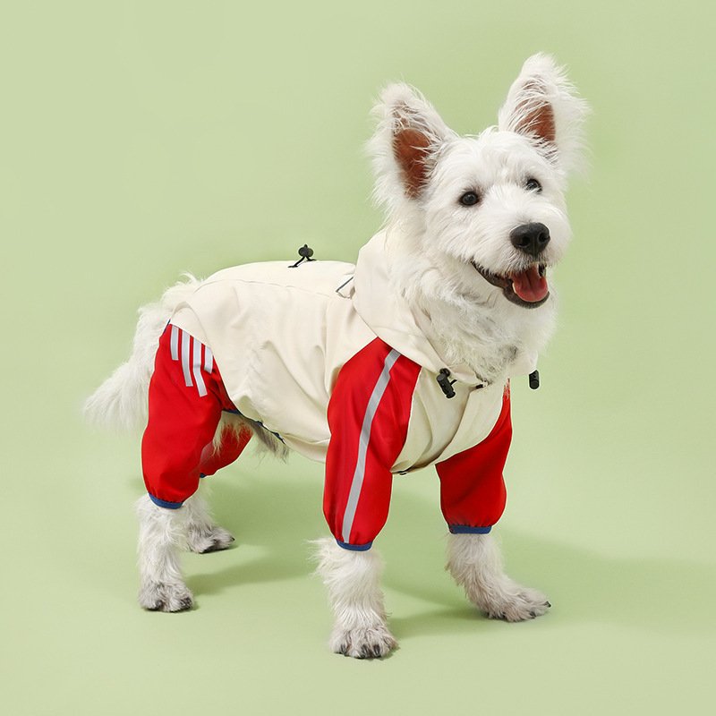 Colorblock (Beige red) Dog Raincoat - Waterproof with Hood and Reflective Strips (Size XL)