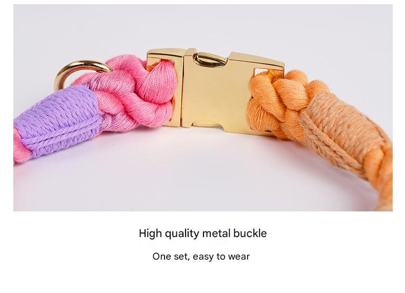 Handmade Rope Dog Collar and Leash Set - Colorful Woven Cotton (Pink - Size XL) - Image 4