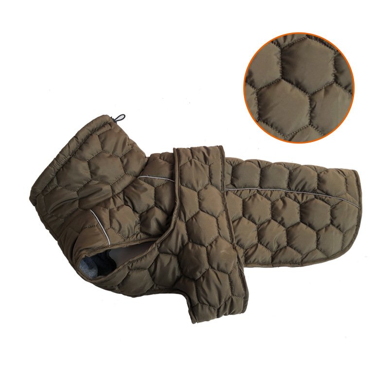 Size XL Olive Green Warm Quilted Dog Winter Coat - Adjustable Fleece-Lined Puffer Vest with Reflective Trim & Leash Port - Image 2
