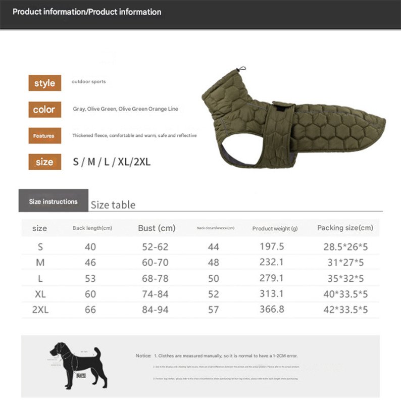 Size XL Olive Green Warm Quilted Dog Winter Coat - Adjustable Fleece-Lined Puffer Vest with Reflective Trim & Leash Port - Image 4