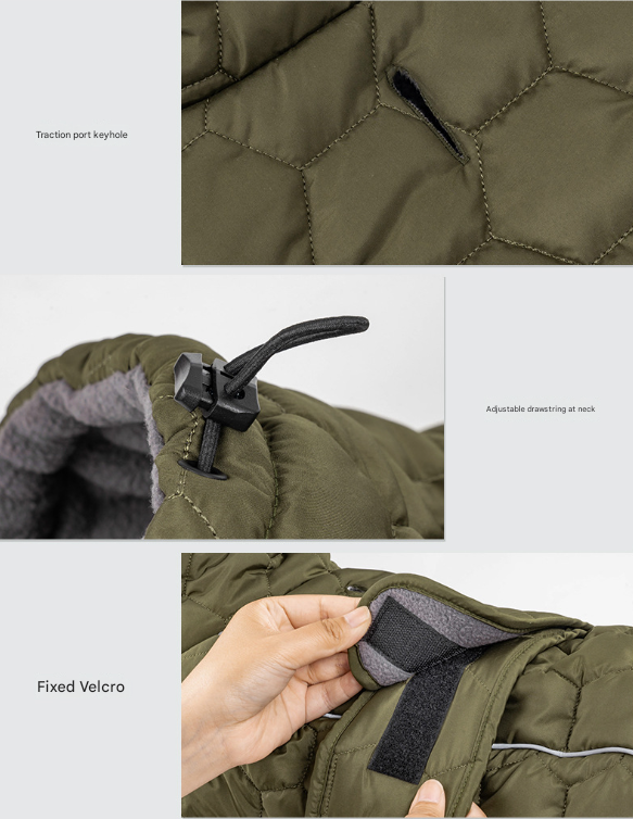 Size XL Olive Green Warm Quilted Dog Winter Coat - Adjustable Fleece-Lined Puffer Vest with Reflective Trim & Leash Port - Image 5