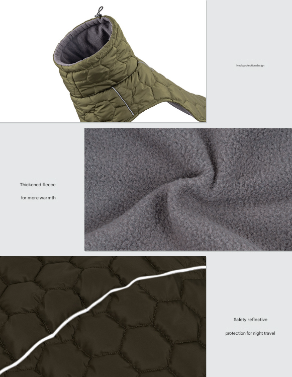 Size XL Olive Green Warm Quilted Dog Winter Coat - Adjustable Fleece-Lined Puffer Vest with Reflective Trim & Leash Port - Image 6