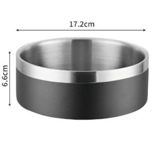 Black and Silver Premium 304 Stainless Steel Pet Bowl (32oz) - Non-Slip, Anti-Tip Food & Water Dish for Dogs & Cats - Durable & Easy Clean
