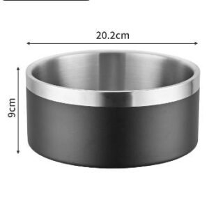 Black and Silver Premium 304 Stainless Steel Pet Bowl (64oz) - Non-Slip, Anti-Tip Food & Water Dish for Dogs & Cats - Durable & Easy Clean