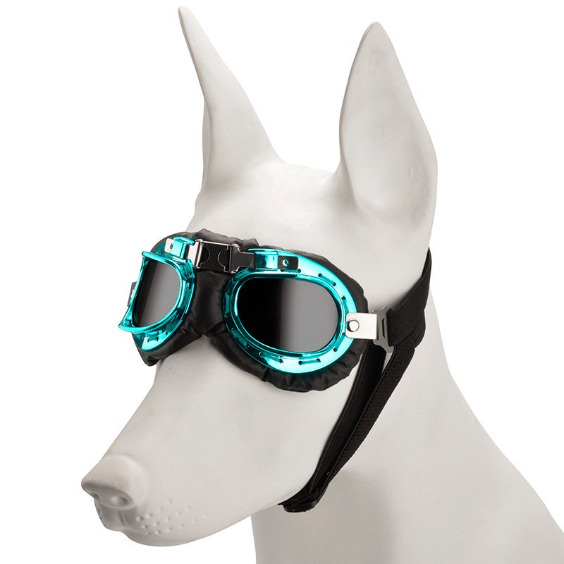 Blue Frame Black Film Retro Pet Goggles - UV Protection Sunglasses for Small Medium Dogs & Cats, Windproof Shatterproof Eye Protection