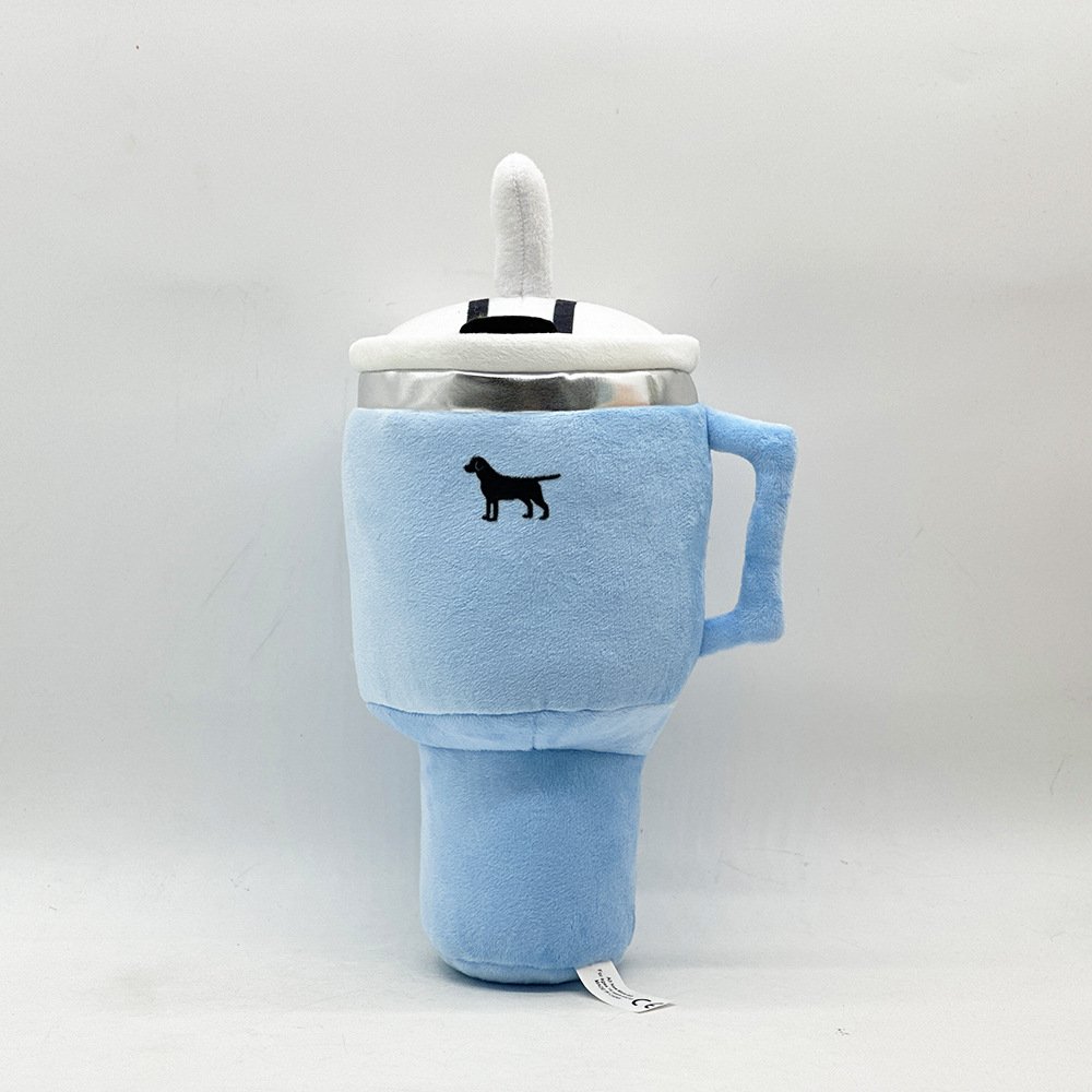 Blue Plush Travel Mug Squeaky Dog Toy - Soft Polyester Chew Toy for Boredom Relief & Interactive Fun - 31cm - Image 3