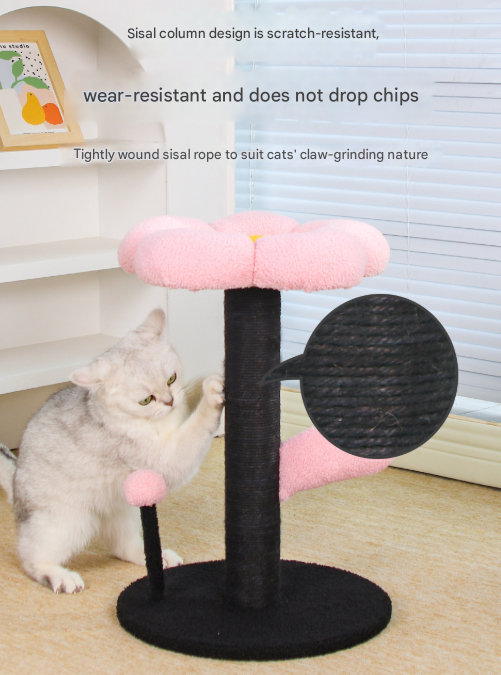 Red and Black Adorable Flower Cat Tree - Plush Perch, Sisal Scratching Post & Spring Ball Toy - Image 4