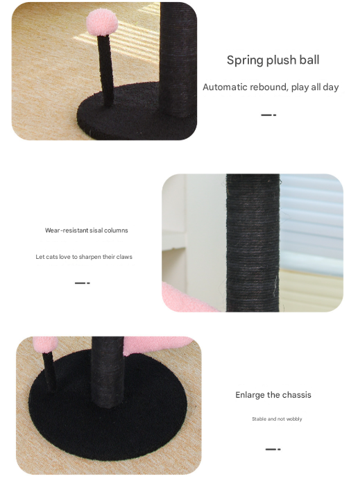 Red and Black Adorable Flower Cat Tree - Plush Perch, Sisal Scratching Post & Spring Ball Toy - Image 7
