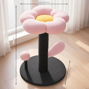 Pink and Black Adorable Flower Cat Tree - Plush Perch, Sisal Scratching Post & Spring Ball Toy