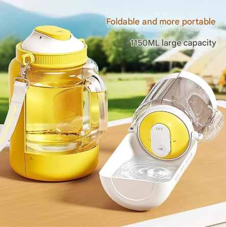 White Large Capacity 2-in-1 Pet Travel Water & Food Bottle Dispenser - Portable Outdoor Dog Feeder with Shoulder Strap - Image 2