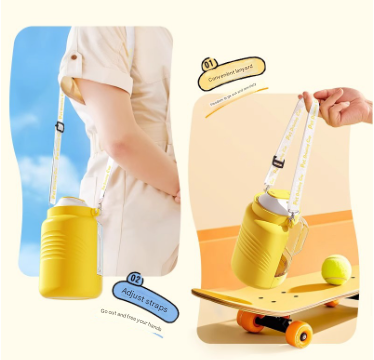 Yellow Large Capacity 2-in-1 Pet Travel Water & Food Bottle Dispenser - Portable Outdoor Dog Feeder with Shoulder Strap - Image 7