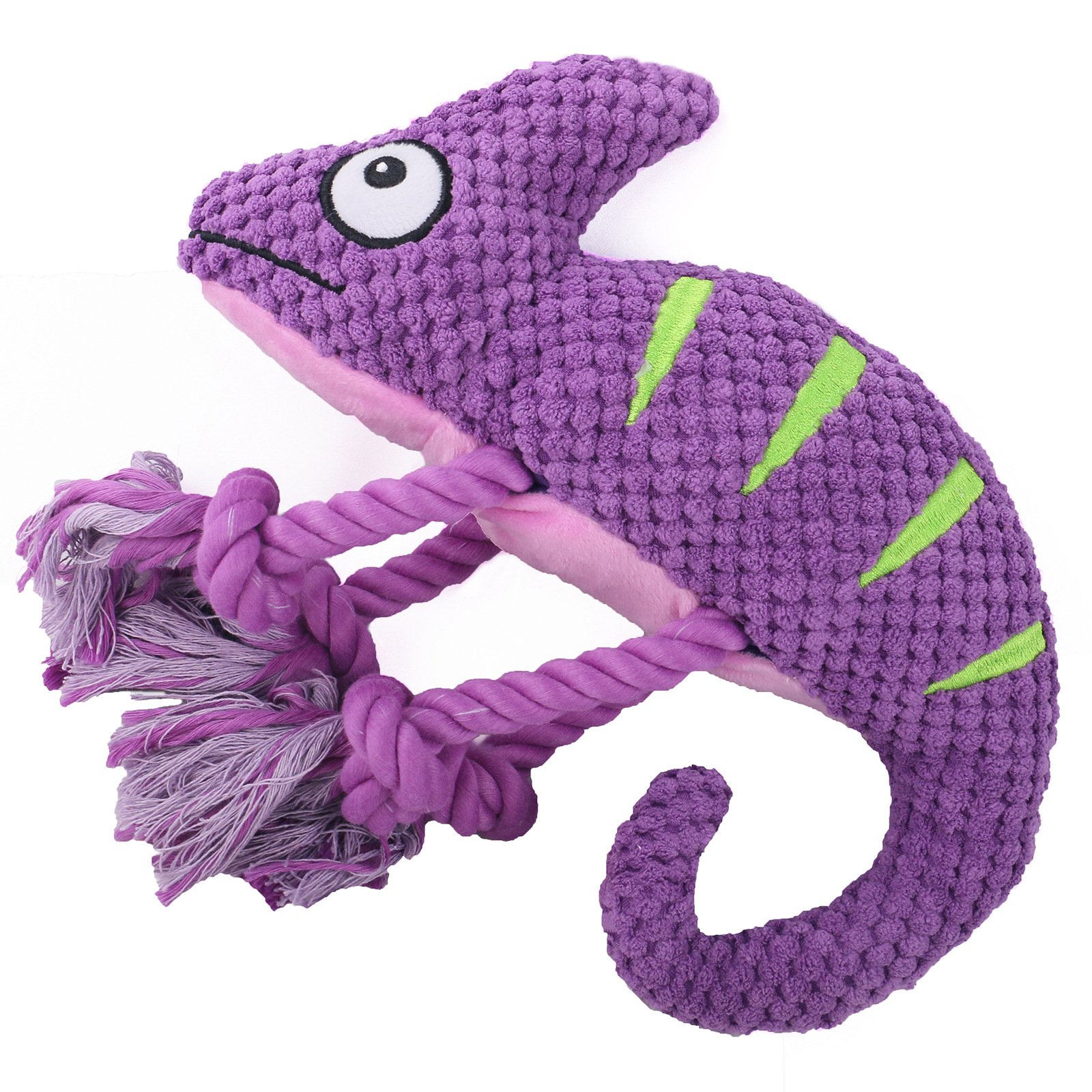 2 Pcs Purple Interactive Plush Chameleon Dog Toy with Squeaker & Rope Legs - Durable Chew Toy for Medium/Large Dogs, Teeth Cleaning Texture, Machine Washable (10.2in)