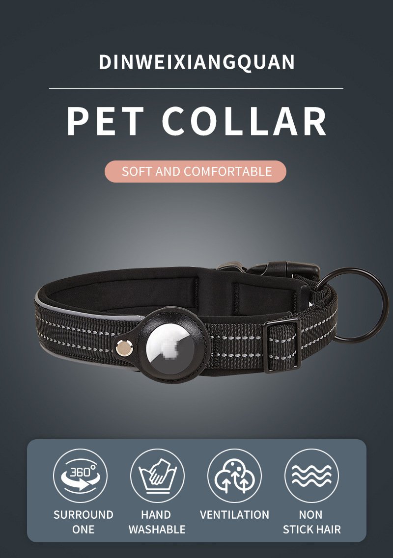 Size M Black Reflective Adjustable Anti-Lost Pet Collar (For Apple AirTag - Collar Only, Tracker Not Included) - Image 5