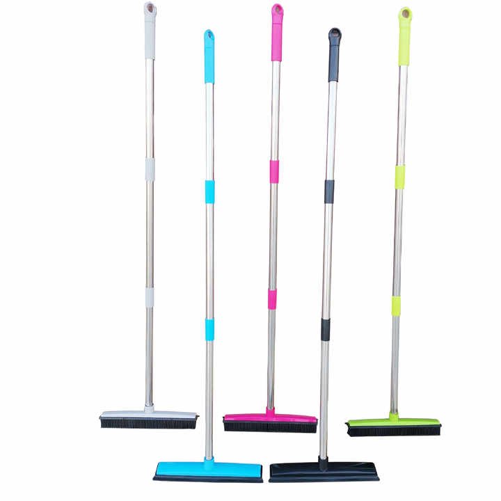 Green and Silver Versatile Pet Hair Remover Rubber Broom & Squeegee - 125cm Adjustable Stainless Steel Handle for Carpets, Floors & Windows - Image 2
