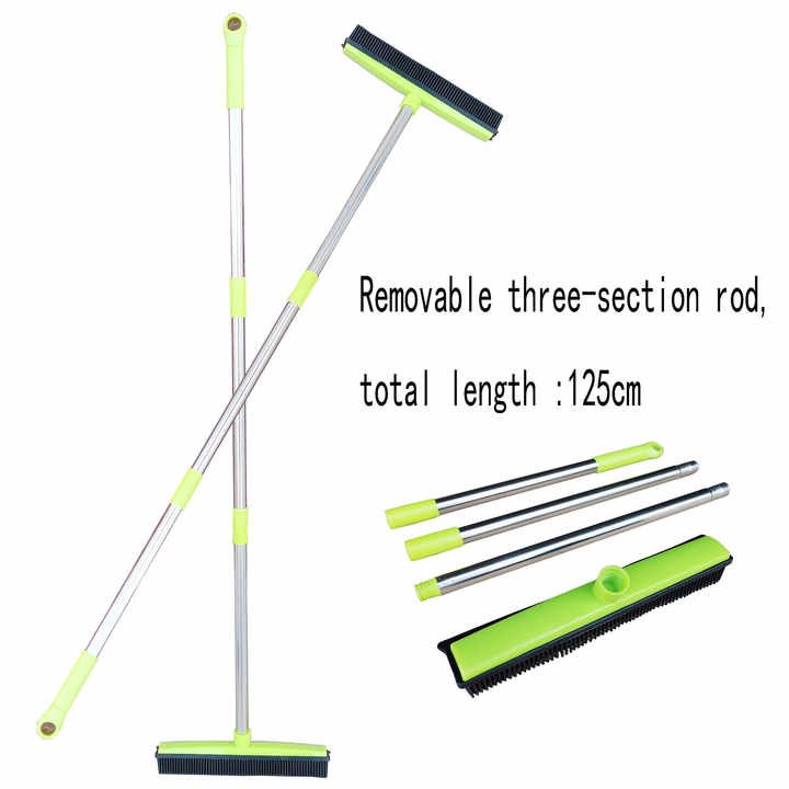 Green and Silver Versatile Pet Hair Remover Rubber Broom & Squeegee - 125cm Adjustable Stainless Steel Handle for Carpets, Floors & Windows - Image 3