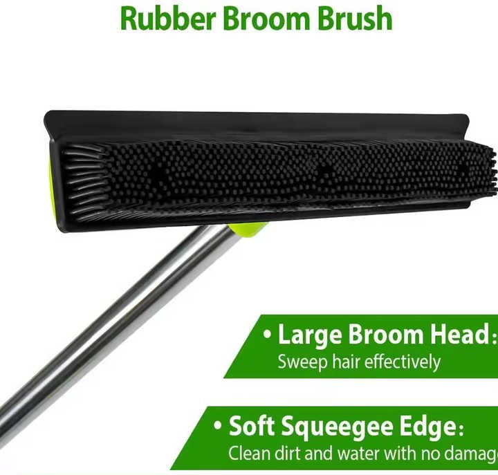 Green and Silver Versatile Pet Hair Remover Rubber Broom & Squeegee - 125cm Adjustable Stainless Steel Handle for Carpets, Floors & Windows - Image 6