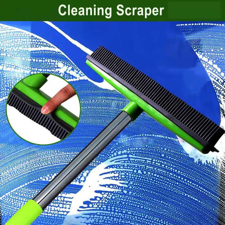 Blue and Silver Versatile Pet Hair Remover Rubber Broom & Squeegee - 125cm Adjustable Stainless Steel Handle for Carpets, Floors & Windows - Image 4