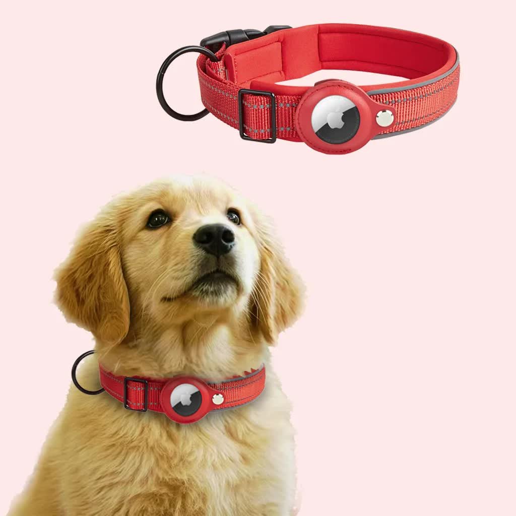 Size L Red Reflective Adjustable Anti-Lost Pet Collar (For Apple AirTag - Collar Only, Tracker Not Included)