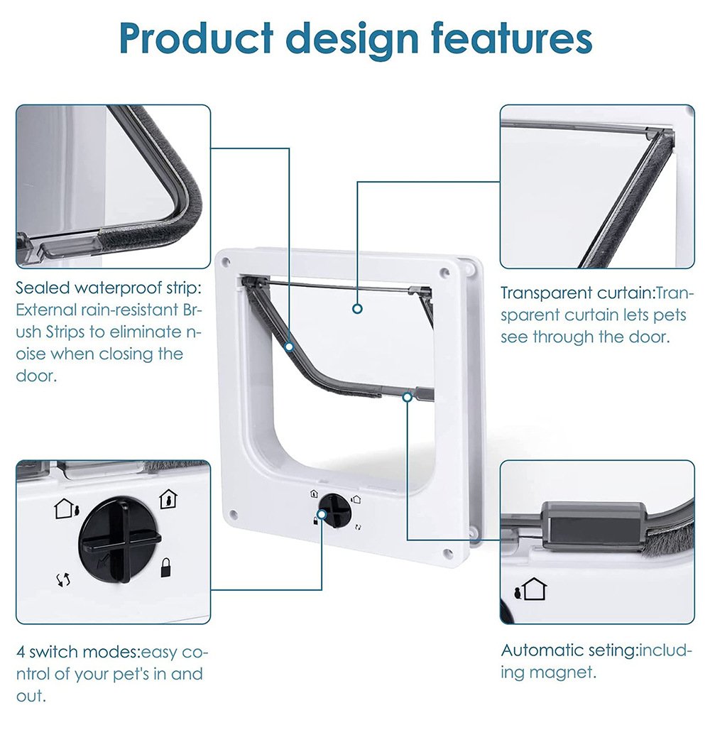 Size XL White 4-Way Locking Pet Flap Door for Cats and Small Dogs - Weatherproof Magnetic Cat Door - Image 6