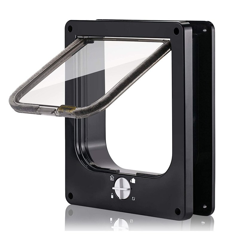 Size L Black 4-Way Locking Pet Flap Door for Cats and Small Dogs - Weatherproof Magnetic Cat Door