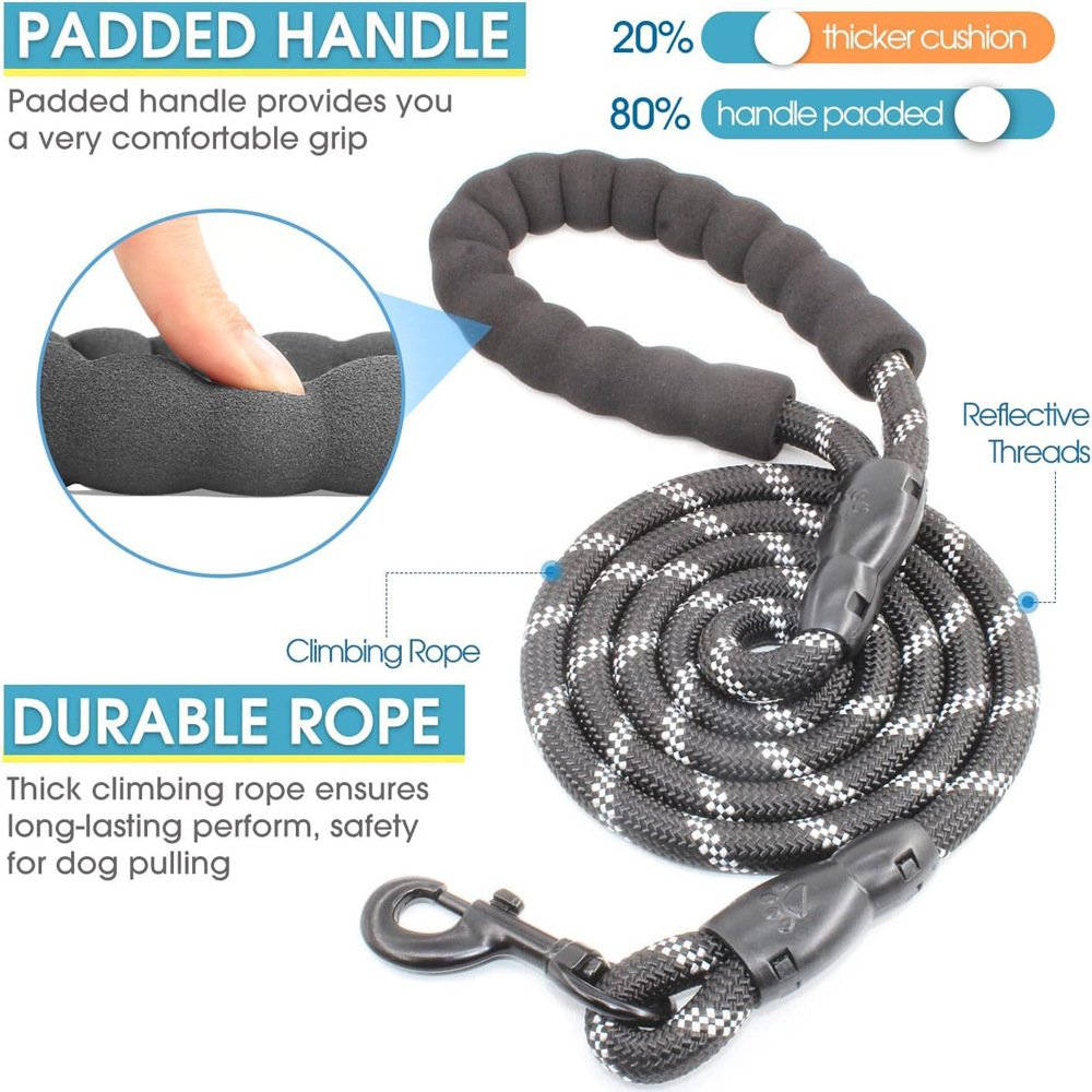 Black 3-in-1 Tangle-Free Dog Leash for 1-3 Dogs - Heavy Duty Bungee Coupler with Reflective Stitching & Padded Handle - Image 7