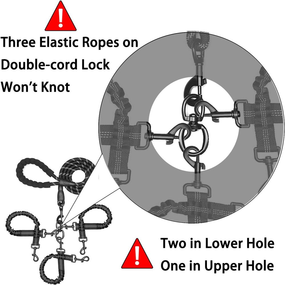 Pink 3-in-1 Tangle-Free Dog Leash for 1-3 Dogs - Heavy Duty Bungee Coupler with Reflective Stitching & Padded Handle - Image 5