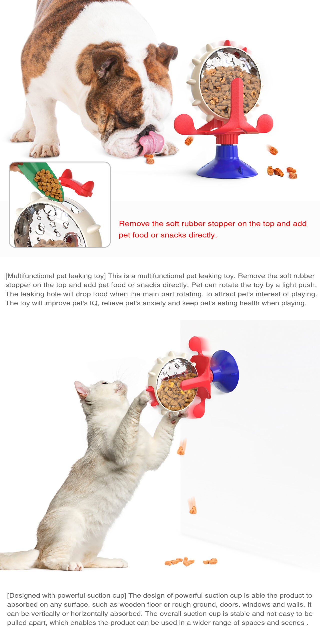 Green Interactive Pet Treat Dispenser - Spinning Wheel Food Puzzle Toy for Cats & Dogs with Suction Cup Base - Image 6