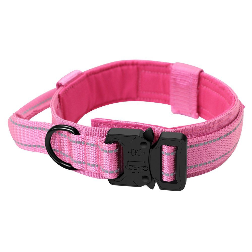 M Pink Tactical Dog Collar - Heavy Duty Nylon Pet Collar for Medium & Large Dogs, Adjustable (3.8cm Width)