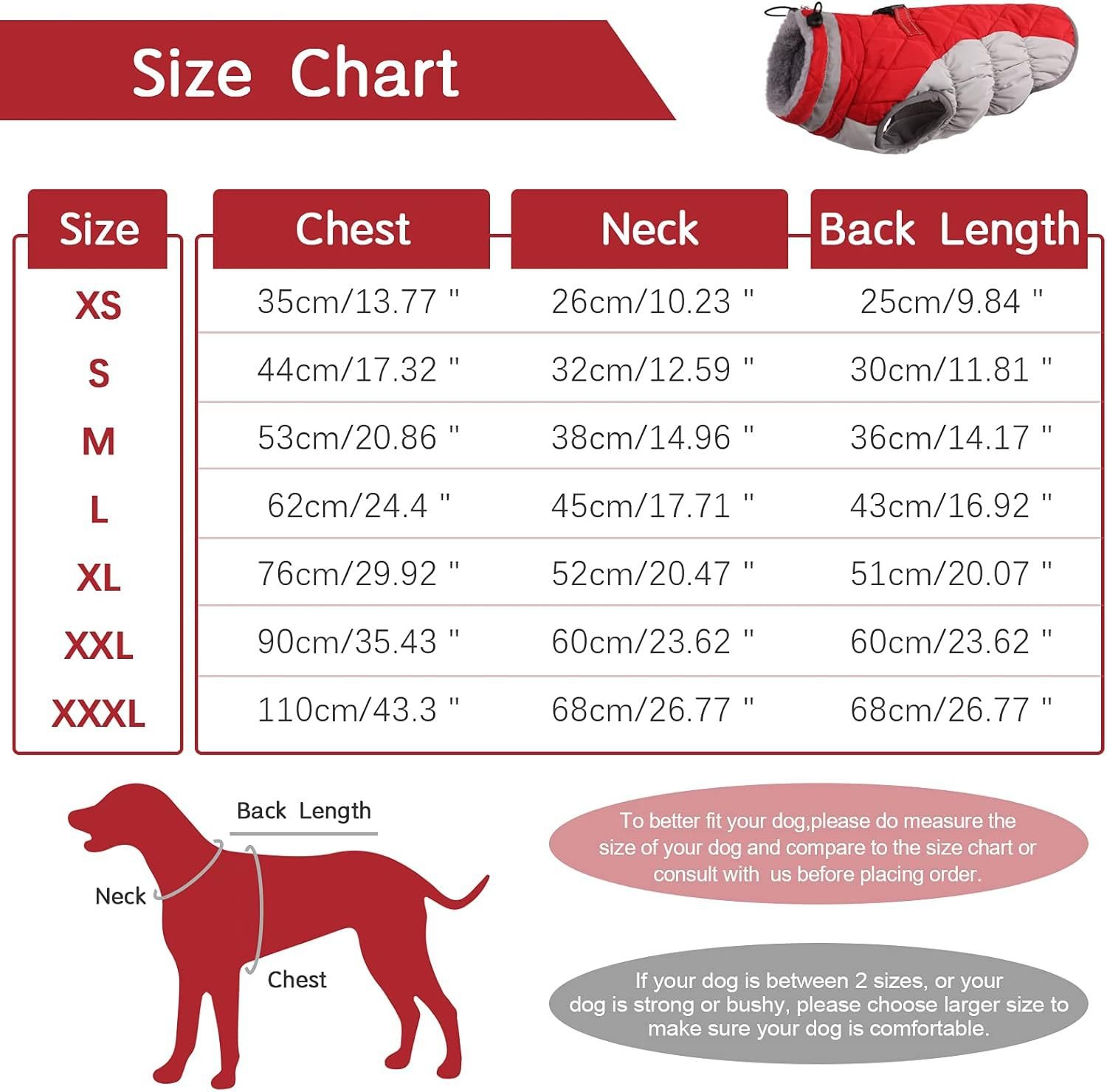 L Red Grey Premium Winter Puffer Dog Coat - Windproof & Fleece-Lined Jacket for Cold Weather - Image 4