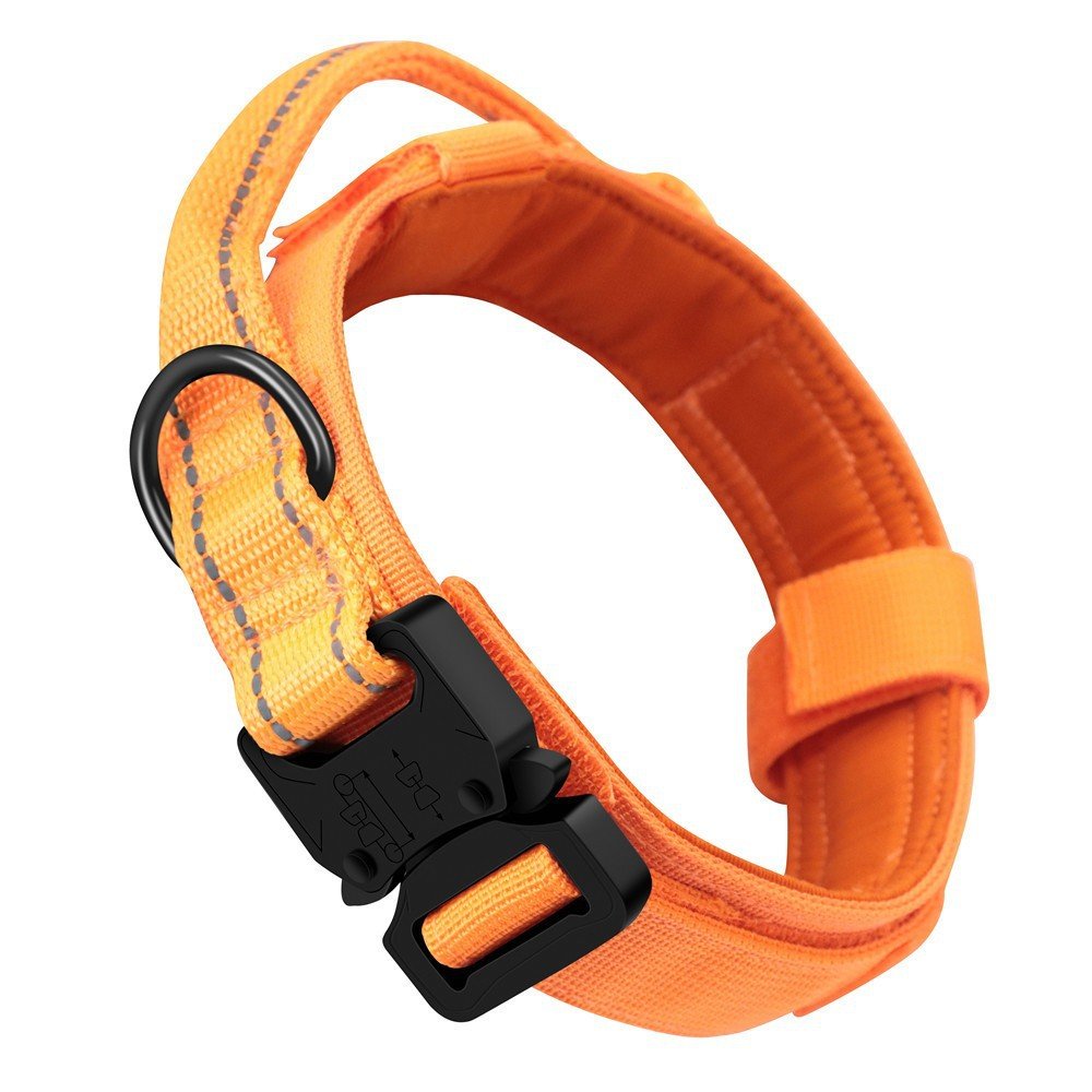 XL Orange Tactical Dog Collar - Heavy Duty Nylon Pet Collar for Medium & Large Dogs, Adjustable (3.8cm Width)