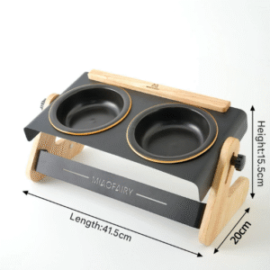 Adjustable Raised Pet Feeder - Modern Wood & Metal Stand with Dual Bowls for Cats & Dogs