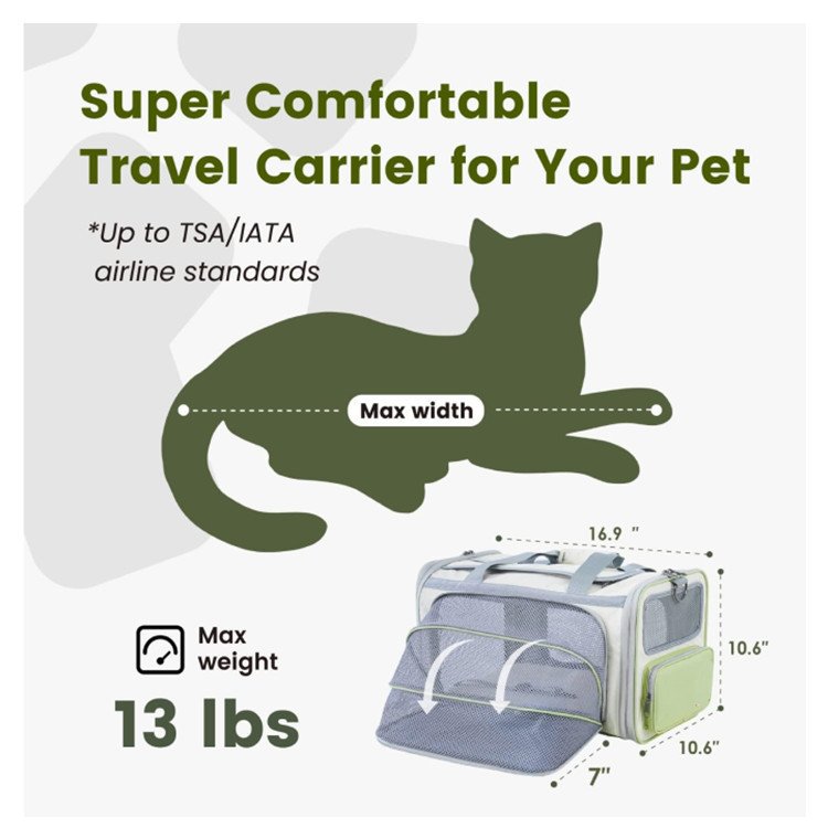 Gray Green Lightweight Foldable Pet Carrier with Straps - Image 3