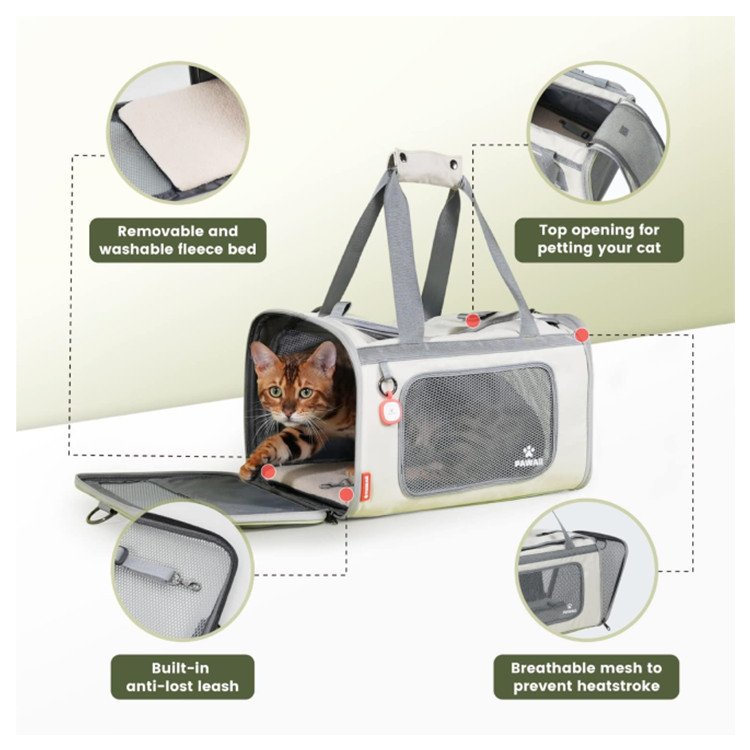 Gray Green Lightweight Foldable Pet Carrier with Straps - Image 4
