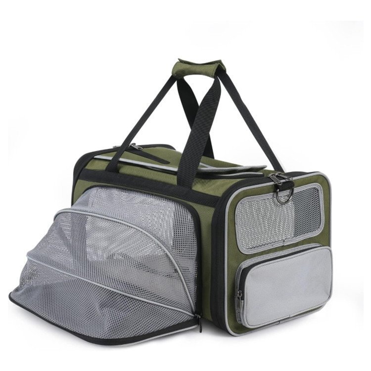 Olive Green Lightweight Foldable Pet Carrier with Straps